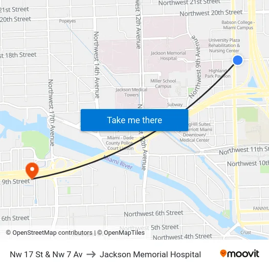 Nw 17 St & Nw 7 Av to Jackson Memorial Hospital map