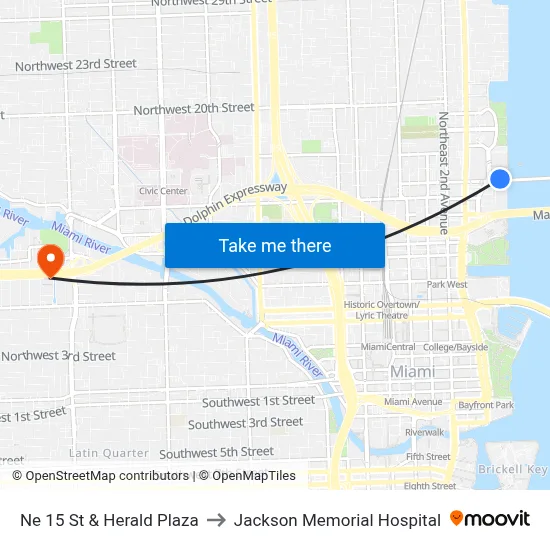Ne 15 St & Herald Plaza to Jackson Memorial Hospital map