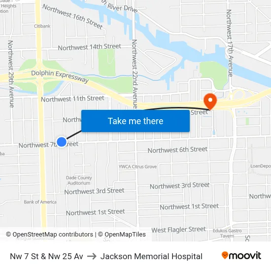Nw 7 St & Nw 25 Av to Jackson Memorial Hospital map