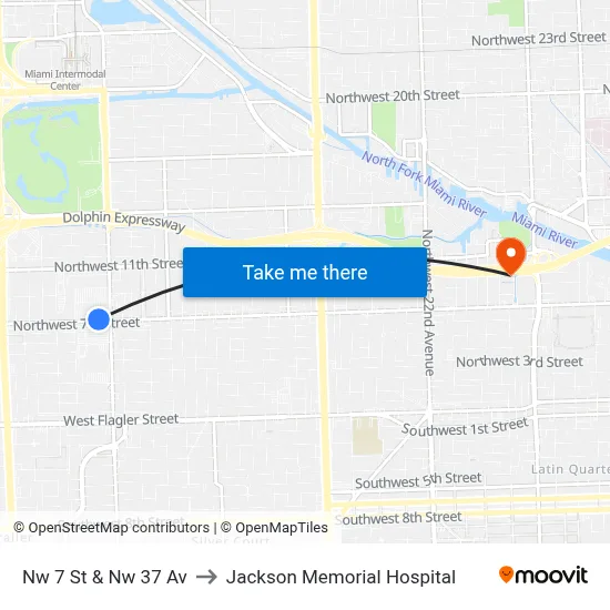 Nw 7 St & Nw 37 Av to Jackson Memorial Hospital map