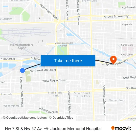 Nw 7 St & Nw 57 Av to Jackson Memorial Hospital map