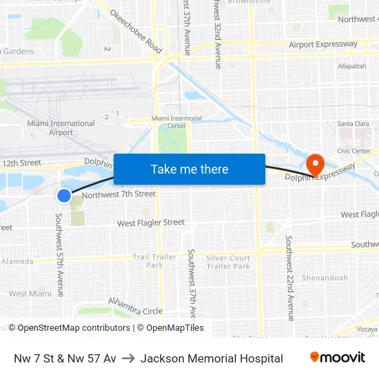 Nw 7 St & Nw 57 Av to Jackson Memorial Hospital map
