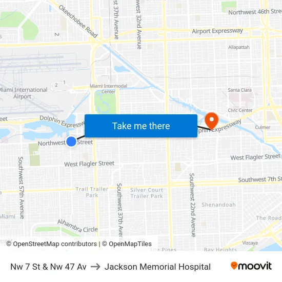 Nw 7 St & Nw 47 Av to Jackson Memorial Hospital map