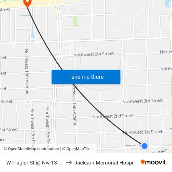 W Flagler St @ Nw 13 Av to Jackson Memorial Hospital map