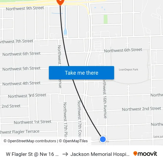 W Flagler St @ Nw 16 Av to Jackson Memorial Hospital map