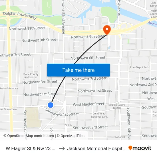 W Flagler St & Nw 23 Av to Jackson Memorial Hospital map