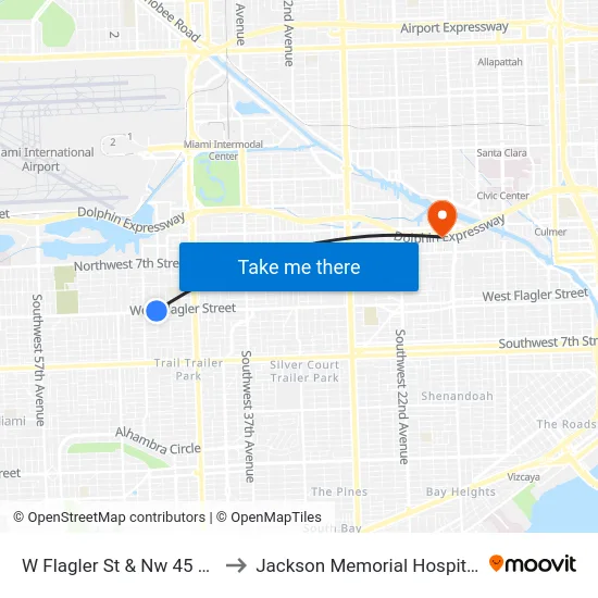 W Flagler St & Nw 45 Av to Jackson Memorial Hospital map