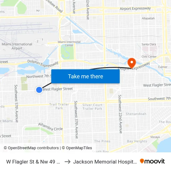 W Flagler St & Nw 49 Av to Jackson Memorial Hospital map