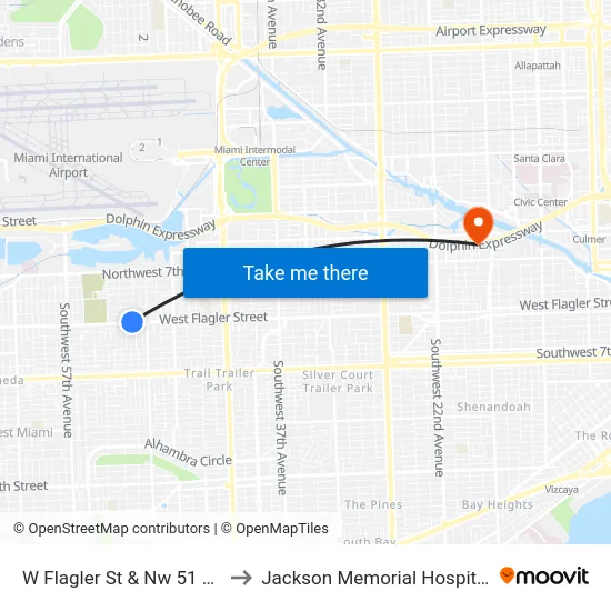 W Flagler St & Nw 51 Av to Jackson Memorial Hospital map