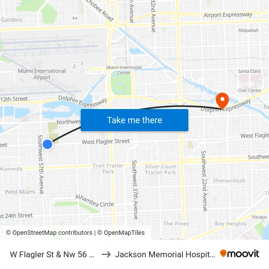 W Flagler St & Nw 56 Av to Jackson Memorial Hospital map