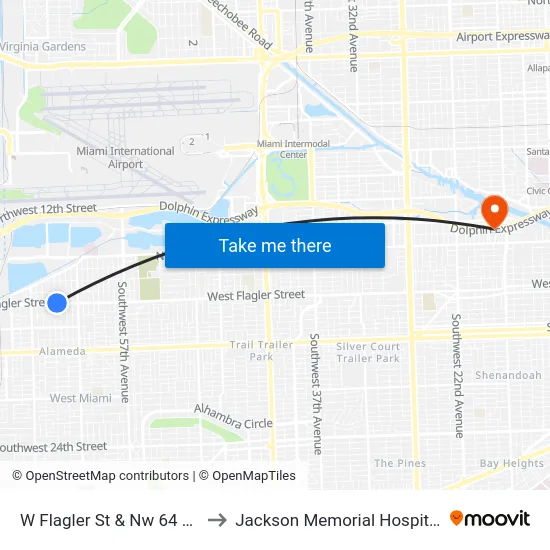 W Flagler St & Nw 64 Av to Jackson Memorial Hospital map