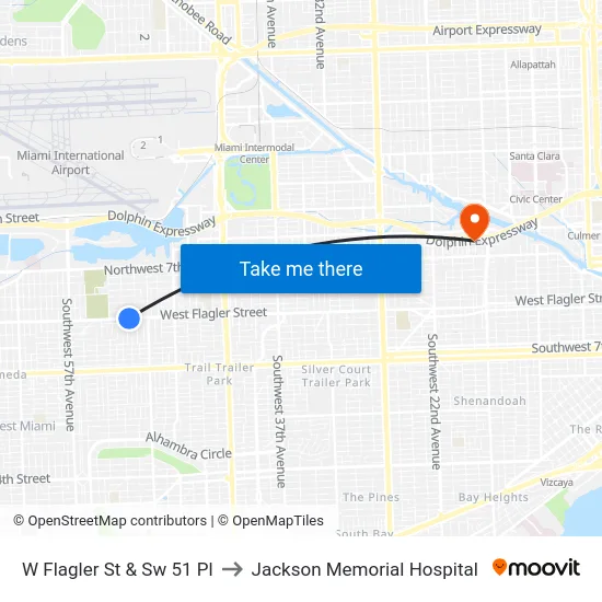 W Flagler St & Sw 51 Pl to Jackson Memorial Hospital map