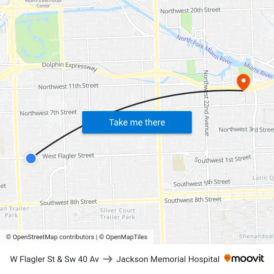 W Flagler St & Sw 40 Av to Jackson Memorial Hospital map