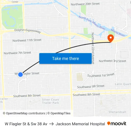 W Flagler St & Sw 38 Av to Jackson Memorial Hospital map