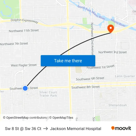 Sw 8 St @ Sw 36 Ct to Jackson Memorial Hospital map
