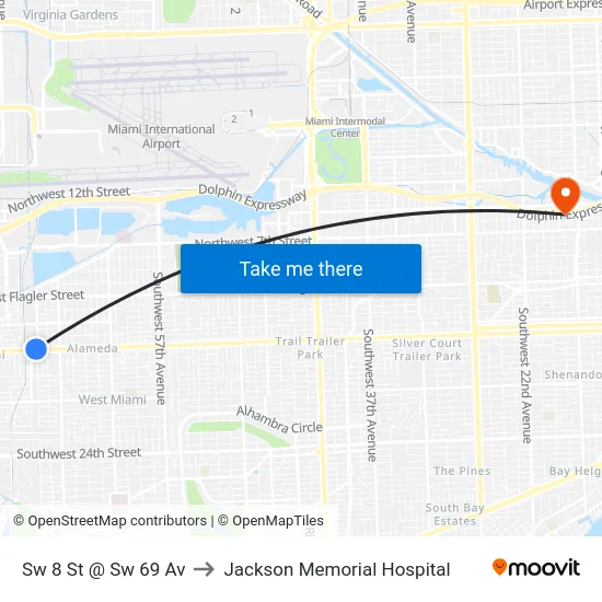 Sw 8 St @ Sw 69 Av to Jackson Memorial Hospital map