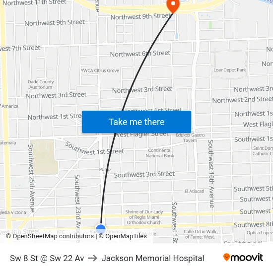 Sw 8 St @ Sw 22 Av to Jackson Memorial Hospital map