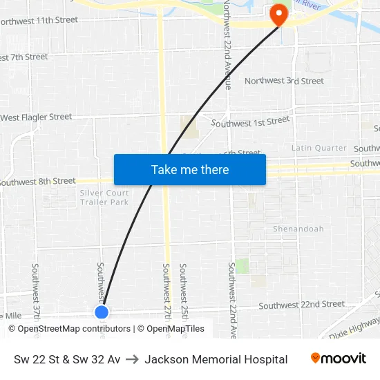 Sw 22 St & Sw 32 Av to Jackson Memorial Hospital map