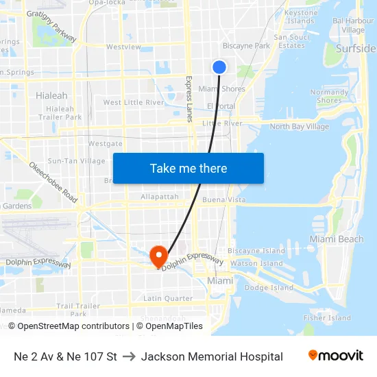 Ne 2 Av & Ne 107 St to Jackson Memorial Hospital map