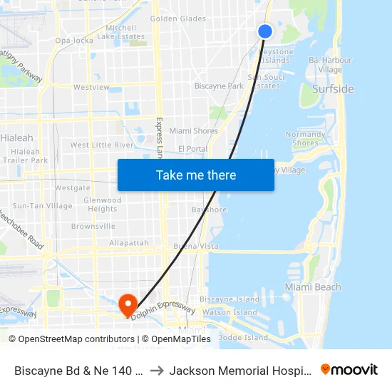 Biscayne Bd & Ne 140 St to Jackson Memorial Hospital map