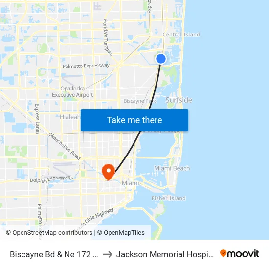 Biscayne Bd & Ne 172 St to Jackson Memorial Hospital map