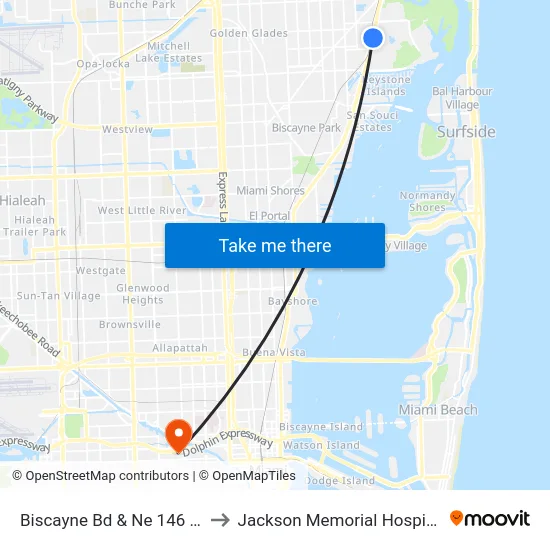 Biscayne Bd & Ne 146 St to Jackson Memorial Hospital map