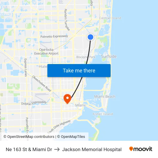 Ne 163 St & Miami Dr to Jackson Memorial Hospital map