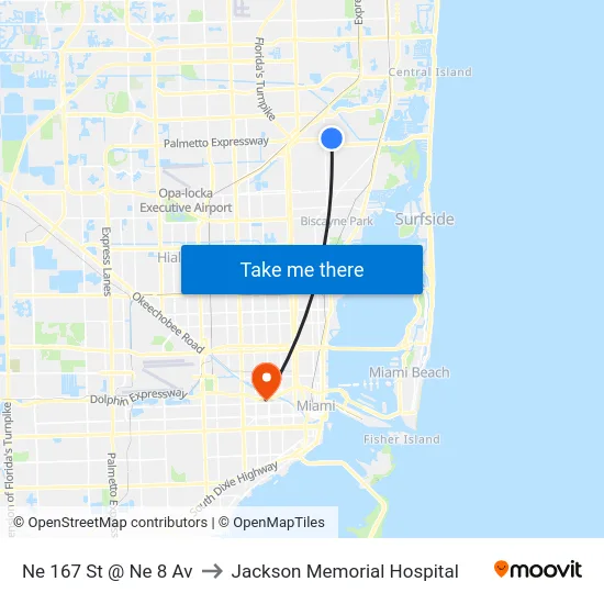 Ne 167 St @ Ne 8 Av to Jackson Memorial Hospital map