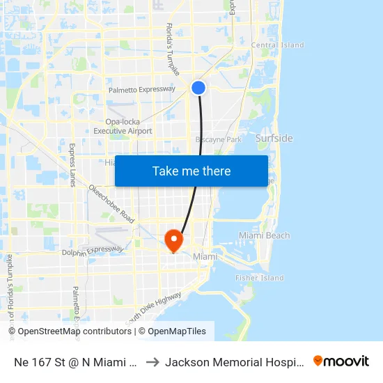 Ne 167 St @ N Miami Av to Jackson Memorial Hospital map