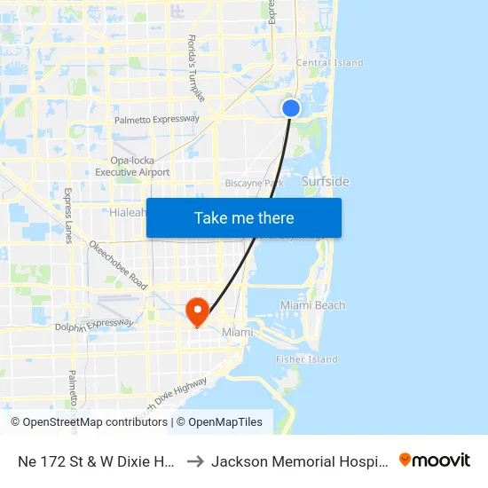 Ne 172 St & W Dixie Hwy to Jackson Memorial Hospital map