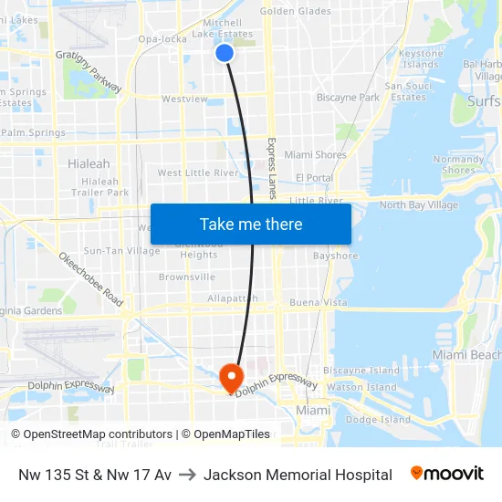 Nw 135 St & Nw 17 Av to Jackson Memorial Hospital map