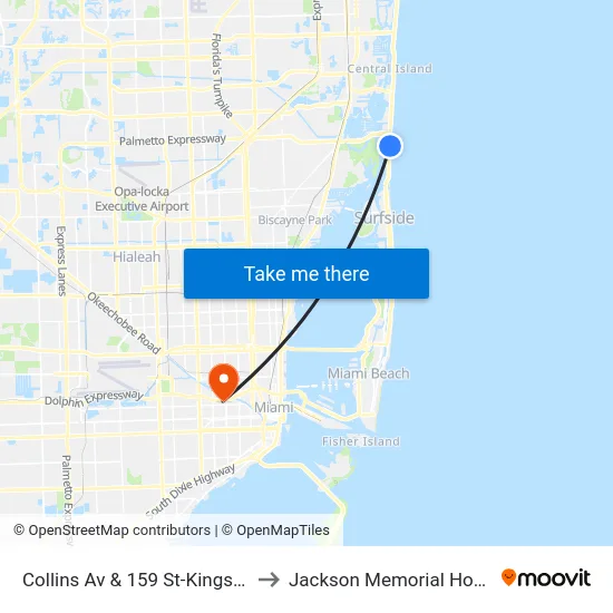 Collins Av & 159 St-Kings Pt Dr to Jackson Memorial Hospital map