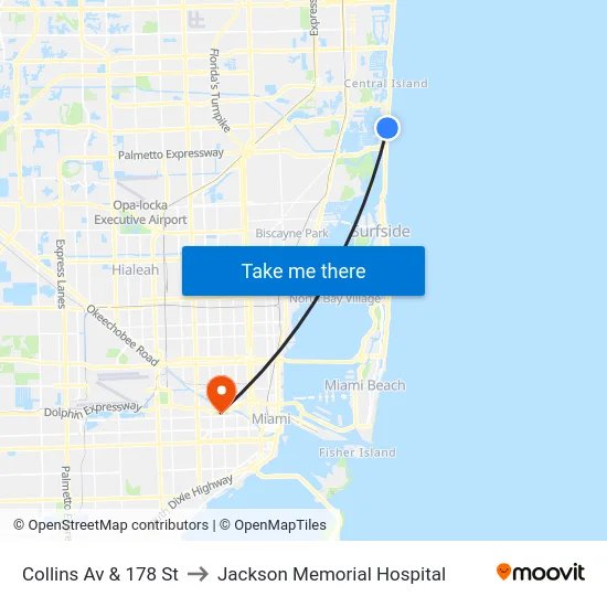 Collins Av & 178 St to Jackson Memorial Hospital map