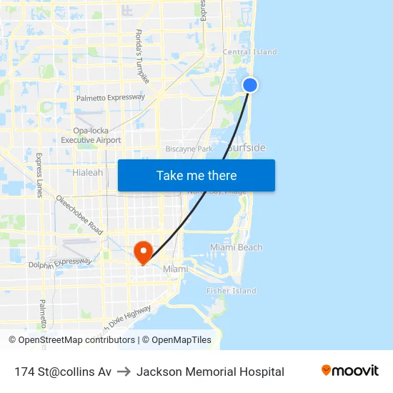 174 St@collins Av to Jackson Memorial Hospital map