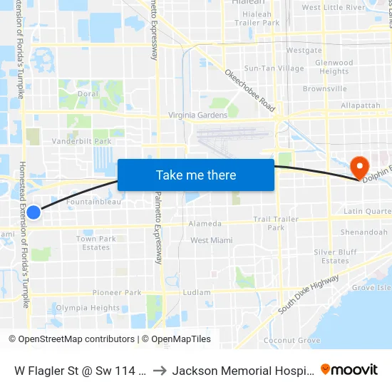 W Flagler St @ Sw 114 Av to Jackson Memorial Hospital map