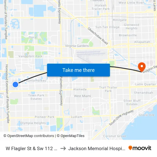 W Flagler St & Sw 112 Av to Jackson Memorial Hospital map