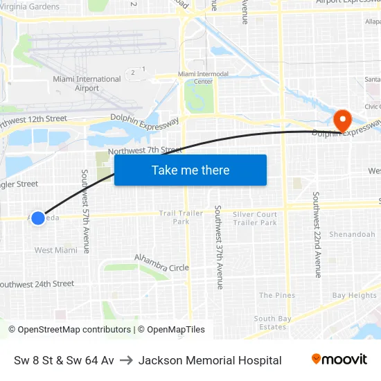 Sw 8 St & Sw 64 Av to Jackson Memorial Hospital map
