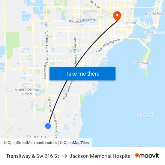 Transitway & Sw 216 St to Jackson Memorial Hospital map