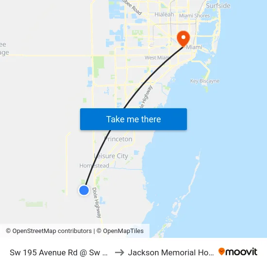 Sw 195 Avenue Rd @ Sw 194 Av to Jackson Memorial Hospital map