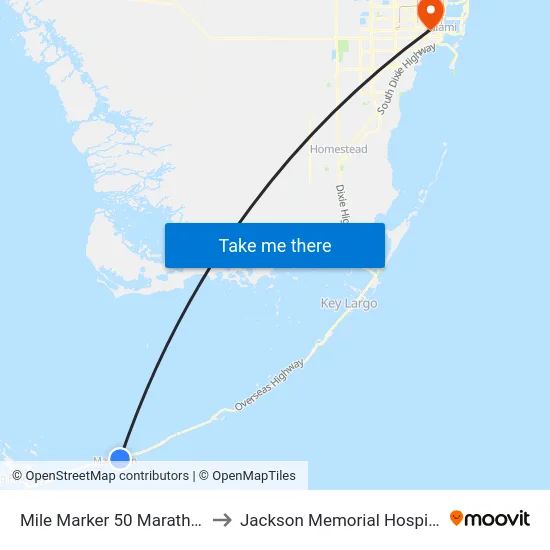 Mile Marker 50 Marathon to Jackson Memorial Hospital map