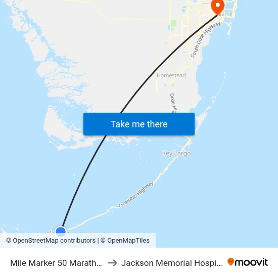 Mile Marker 50 Marathon to Jackson Memorial Hospital map