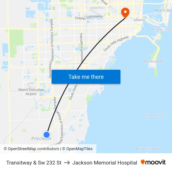 Transitway & Sw 232 St to Jackson Memorial Hospital map