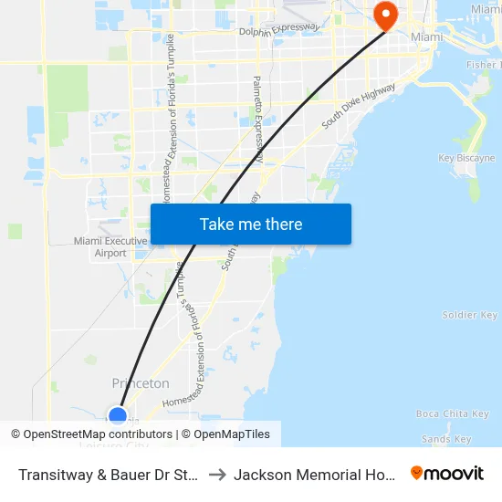 Transitway & Bauer Dr Station to Jackson Memorial Hospital map