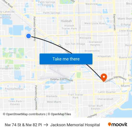 Nw 74 St & Nw 82 Pl to Jackson Memorial Hospital map