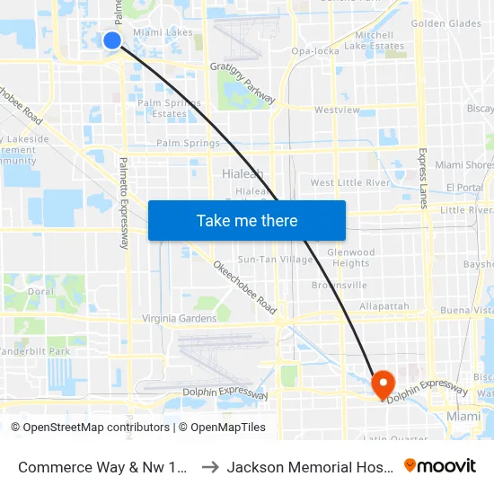 Commerce Way & Nw 146 St to Jackson Memorial Hospital map