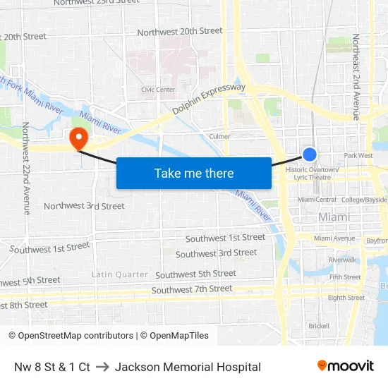 Nw 8 St & 1 Ct to Jackson Memorial Hospital map