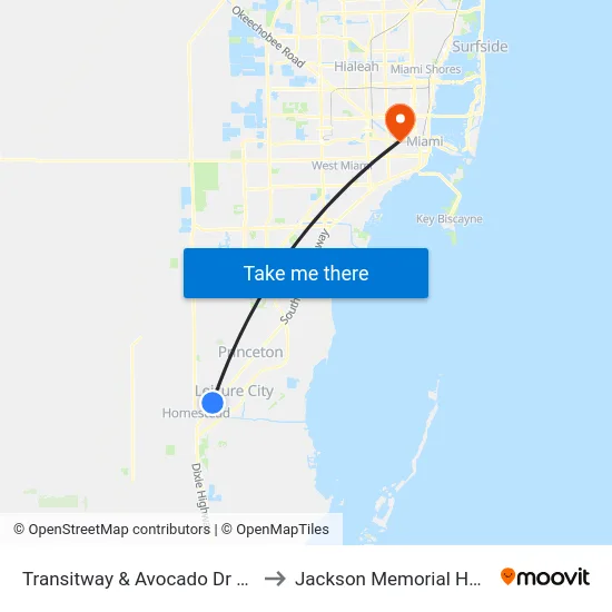 Transitway & Avocado Dr Station to Jackson Memorial Hospital map