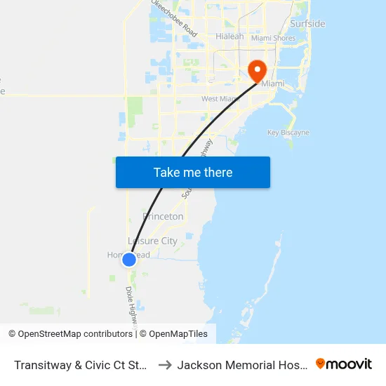 Transitway & Civic Ct Station to Jackson Memorial Hospital map