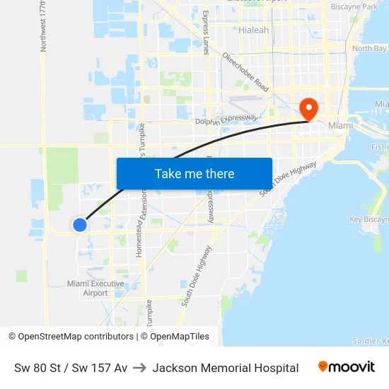 Sw 80 St / Sw 157 Av to Jackson Memorial Hospital map