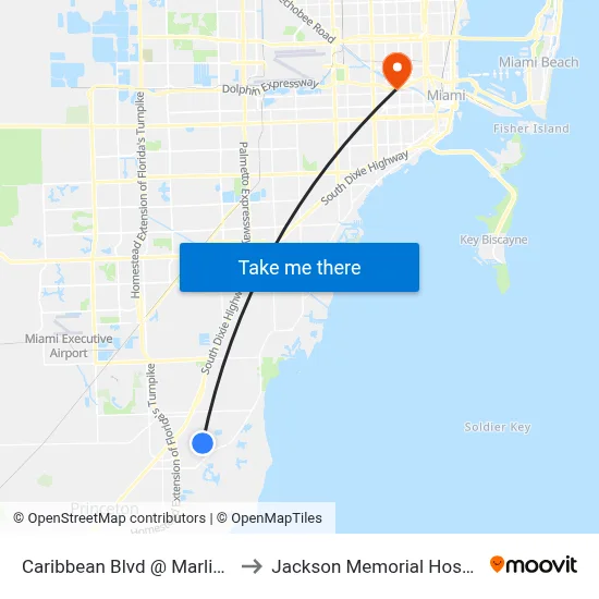 Caribbean Blvd @ Marlin Rd to Jackson Memorial Hospital map